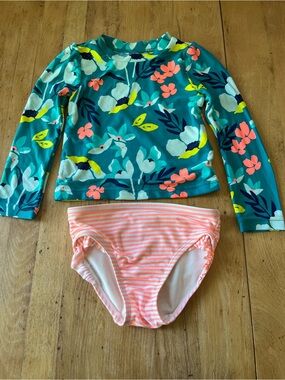 Simple Joys Kids Floral Long-Sleeve Rash Guard Swimsuit Set